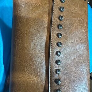 Sam & Hadley Brown Leather Studded Crossbody Purse